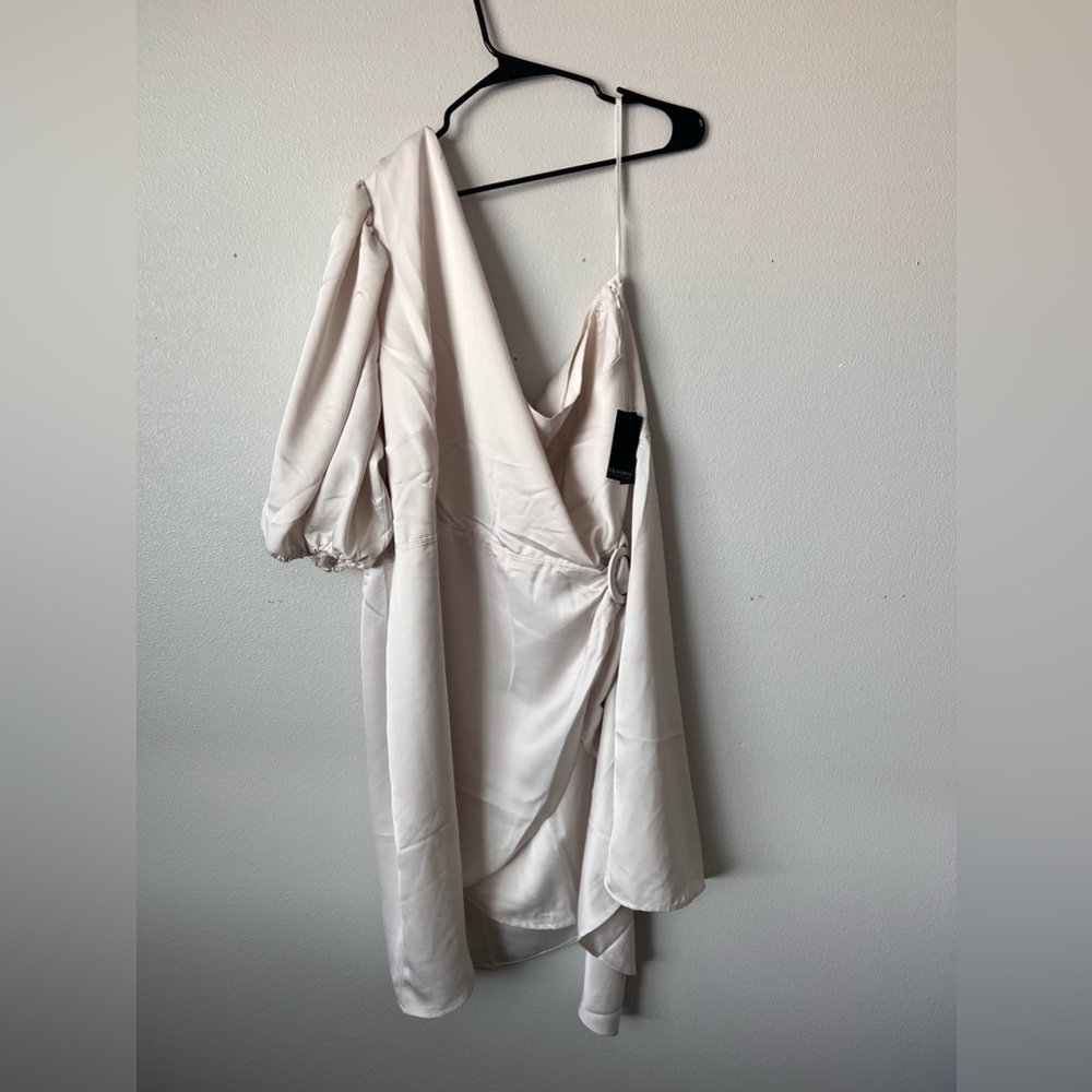 One Shoulder Satin Mini Dress With Ruching